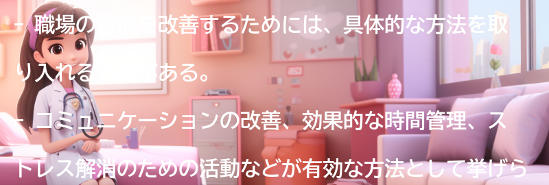 職場の習慣を改善するための具体的な方法の要点まとめ